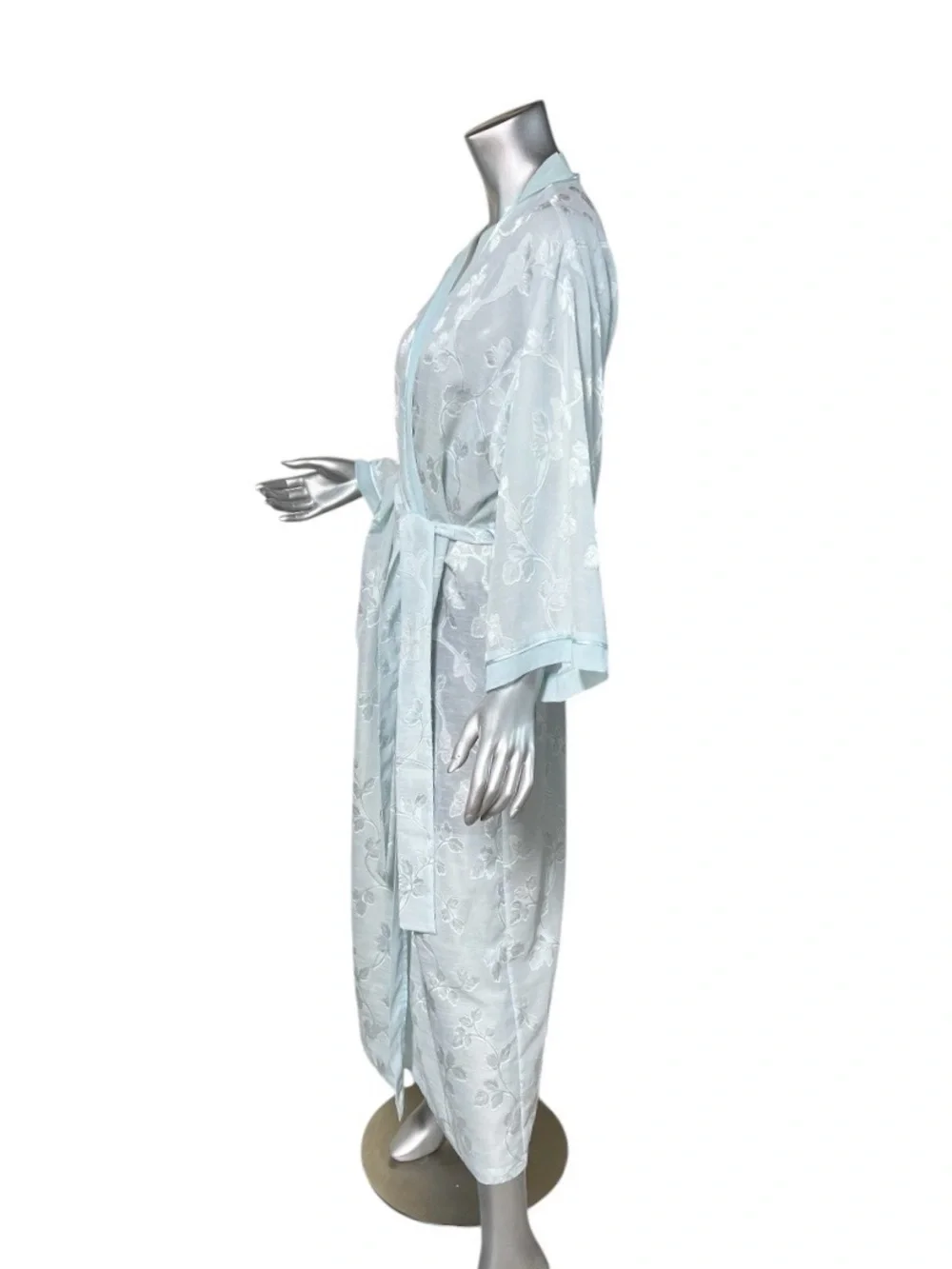 Oscar de la Renta Pink Label Floral Semi Sheer Aqua Light Blue Long Robe LARGE